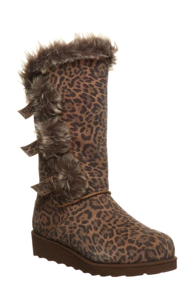 Bearpaw Genevieve Faux Fur Wedge Boot In Leopard