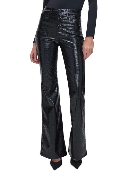 Good American Good Legs Croc Embossed Faux Leather Flare Trousers In Black001