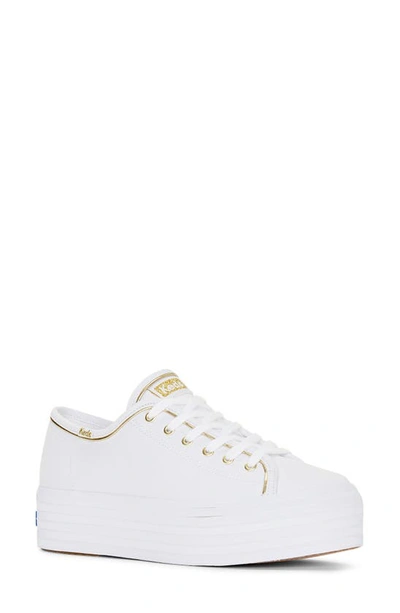 Keds Triple Up Piped Platform Trainer In White/ Gold