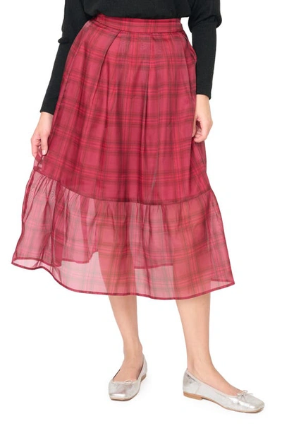 Gibsonlook Plaid Organza Tiered Skirt In Pink