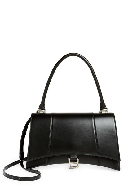 Balenciaga Medium Hourglass Hinge Leather Top Handle Bag In Black