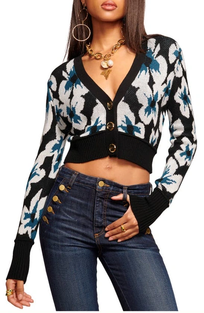 Ramy Brook Dylan Floral Jacquard Crop Cardigan In Black/white Combo