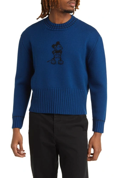 Connor Mcknight X Disney 'steamboat Willie' Intarsia Merino Wool Sweater In Navy