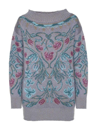 Alberta Ferretti Lurex Floral-intarsia Mohair And Wool-blend Swetaer In Unico