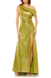 Ieena For Mac Duggal Asymmetric Ruched Waist Gown In Apple Green