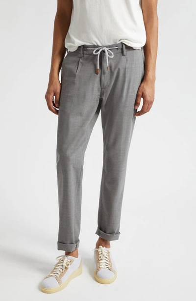 Eleventy Drawstring Waist Stretch Virgin Wool Pants In Light Grey