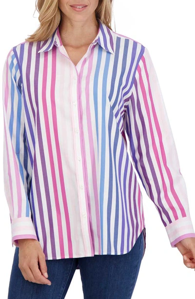 Foxcroft Stripe Boyfriend Button-up Shirt In Multi
