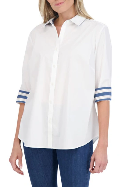 Foxcroft Margie Mix Stripe Stretch Cotton Blend Button-up Shirt In White