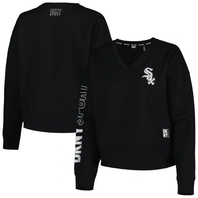 Dkny Sport Black Chicago White Sox Lily V-neck Pullover Sweatshirt