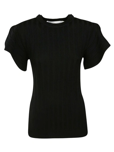 Victoria Beckham Flounce Sleeve Knit Top In Black