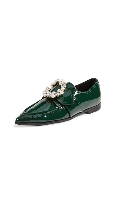 Suecomma Bonnie Jewel Detailed Pointy Loafers In Green