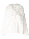 P.a.r.o.s.h Fur Collar Buttoned Jacket In White