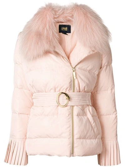 Cavalli Class Belted Puffer Jacket In Pink