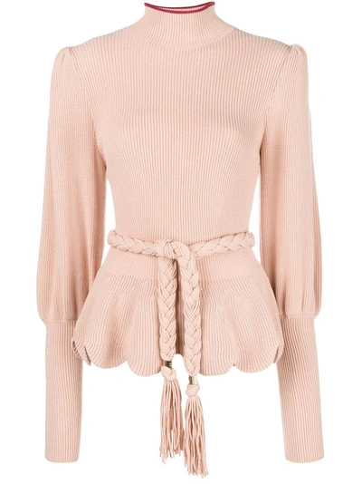 Elisabetta Franchi Belted Roll Neck Sweater - Pink