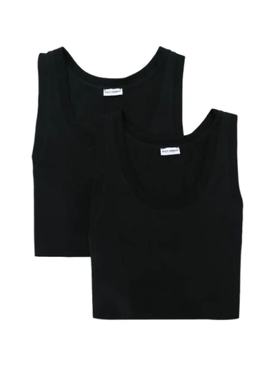 Dolce & Gabbana Day-by-day Pack Of Two Cotton-blend Vests In Black