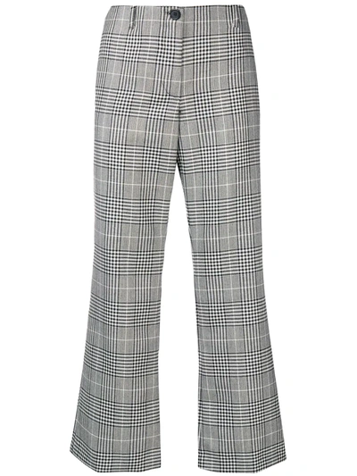 Aalto Cropped Checked Flared Trousers In Grey