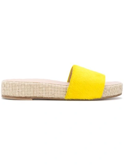 Solange Sandals Fur Flatform Slides In Yellow