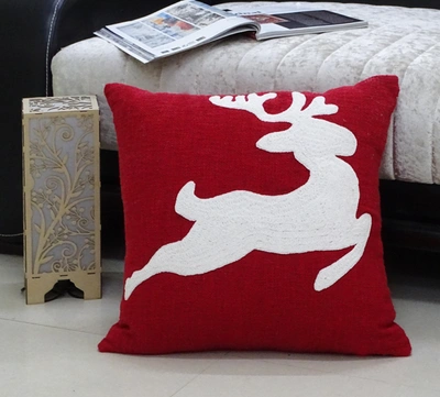Vibhsa Red Christmas Throw Pillow Reindeer