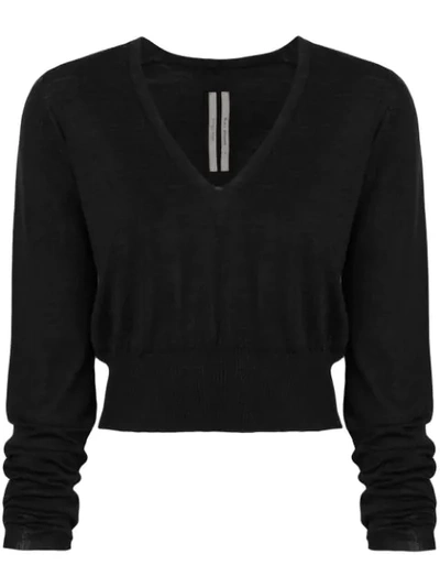 Rick Owens V-neck Cropped Sweater In Black