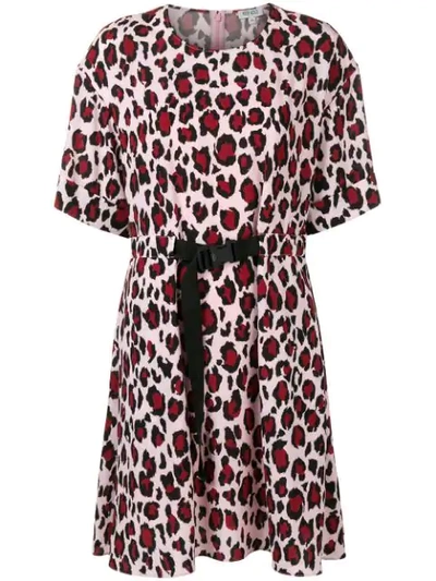 Kenzo Animal Print Belted Dress In Red