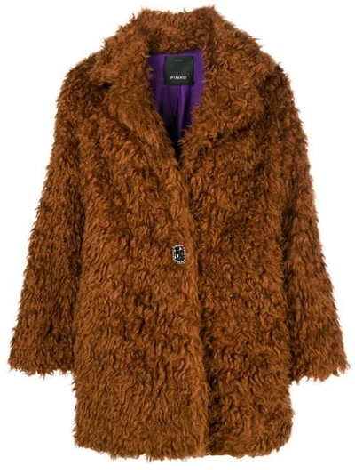 Pinko Oversized Faux Fur Coat In Brown