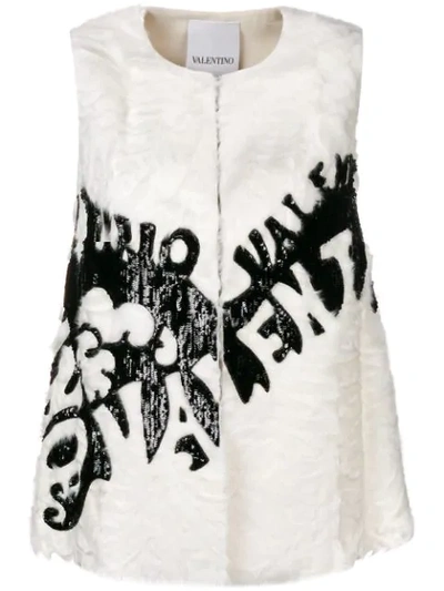 Valentino Sequin Embroidered Shearling Vest In White