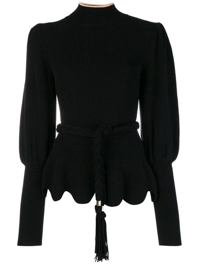 Elisabetta Franchi Belted Roll Neck Sweater - Black