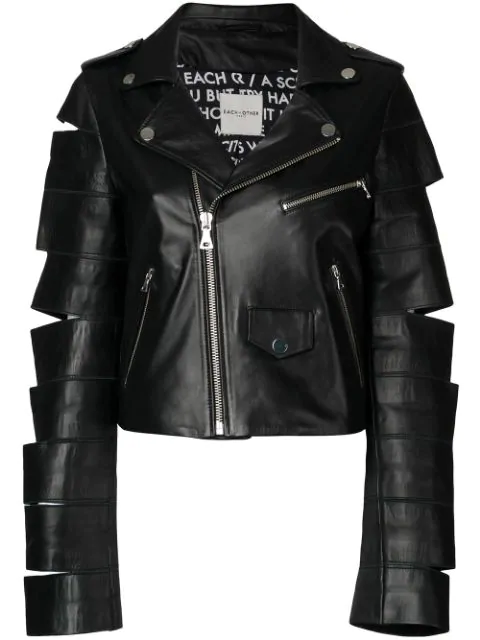 Each X Other Cut Sleeve Biker Jacket Black Modesens