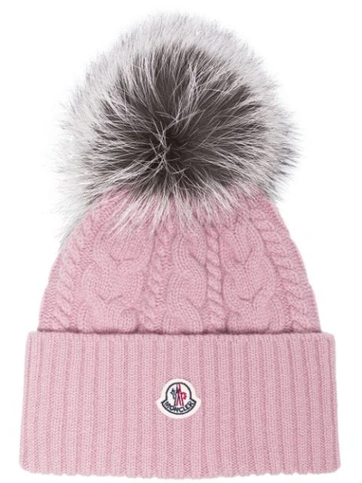 Moncler Pink Wool Beanie Hat With Pom Pom