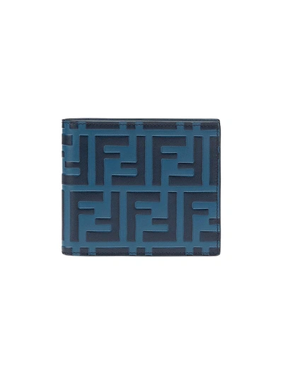 Fendi Ff Logo Bi-fold Wallet In Blue