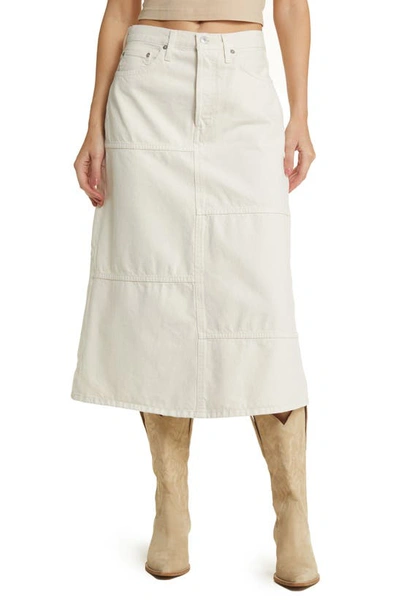 Re/done Seamed Denim Midi Skirt In Vintage White