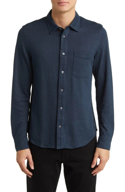 Billy Reid Hemp & Cotton Knit Button-up Shirt In Carbon Blue