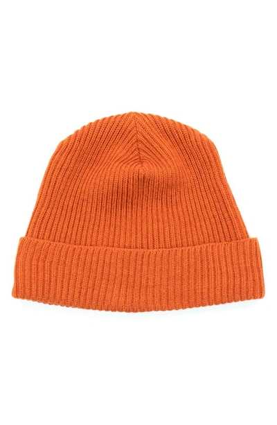 Portolano Merino Wool Rib Cuff Beanie In Orange