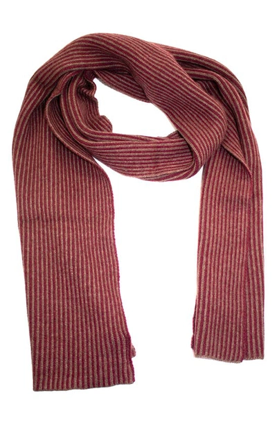 Portolano Stripe Knit Scarf In Sable Brown/ Maroon