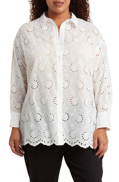 Adrianna Papell Eyelet Button-up Shirt In White