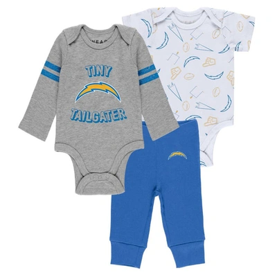 Wear By Erin Andrews Babies' Newborn & Infant  Gray/powder Blue/white Los Angeles Chargers Three-piece Turn M In Gray,powder Blue