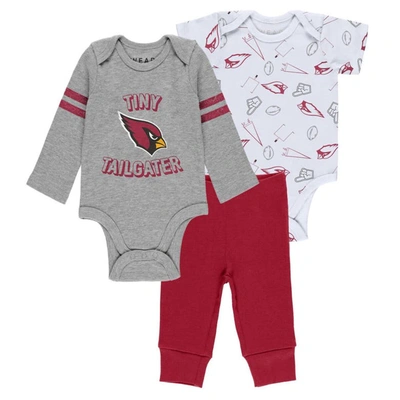 Wear By Erin Andrews Babies' Newborn & Infant  Gray/cardinal/white Arizona Cardinals Three-piece Turn Me Arou In Gray,cardinal