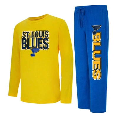 Concepts Sport Men's  Blue, Gold St. Louis Blues Meter Long Sleeve T-shirt And Pants Sleep Set In Blue,gold