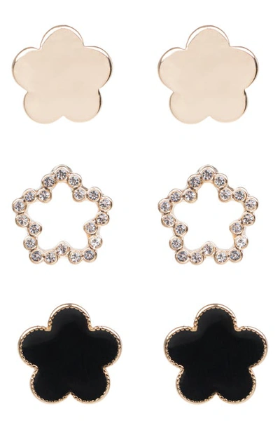 Jardin Set Of 3 Pavé Crystal & Enamel Clover Stud Earrings In Black