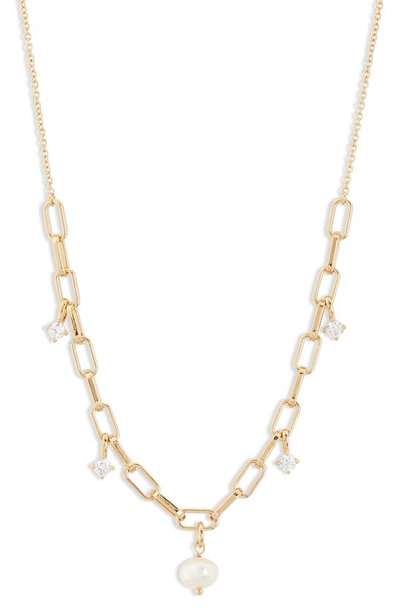 Ajoa Pearl & Cubic Zirconia Necklace In Gold