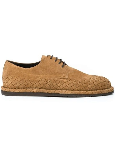 Bottega Veneta Intrecciato Suede Derby Shoes In Brown