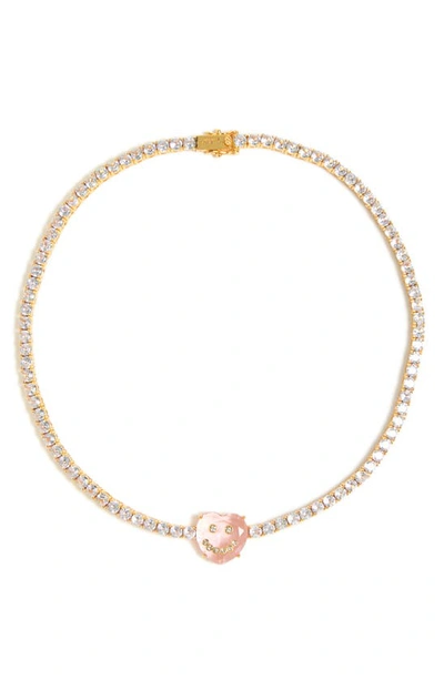 Kg Kurt Geiger Crystal Heart Choker Necklace In Pink