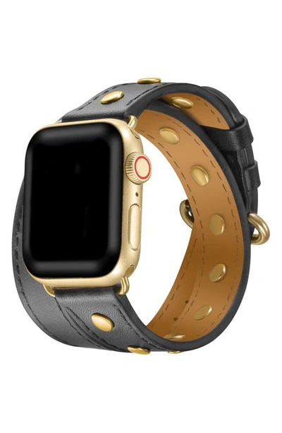 The Posh Tech Leather Wrap Strap For Apple Watch® In Black / Gold-42/ 44mm
