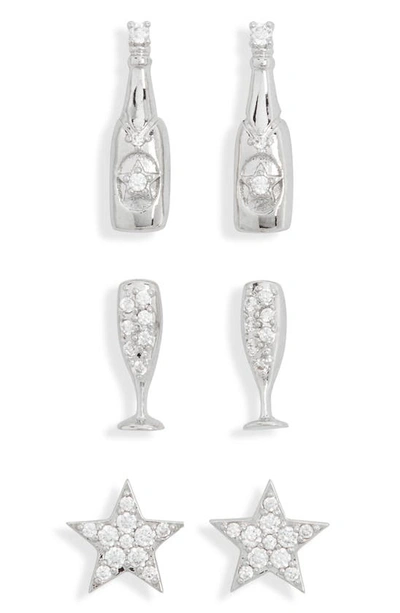 Ajoa Secret Santa Cheers 3-piece Stud Earrings Set In Rhodium