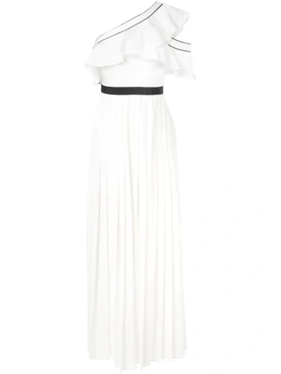 Self-portrait Pleated One-shoulder Maxi Cocktail Dress In White
