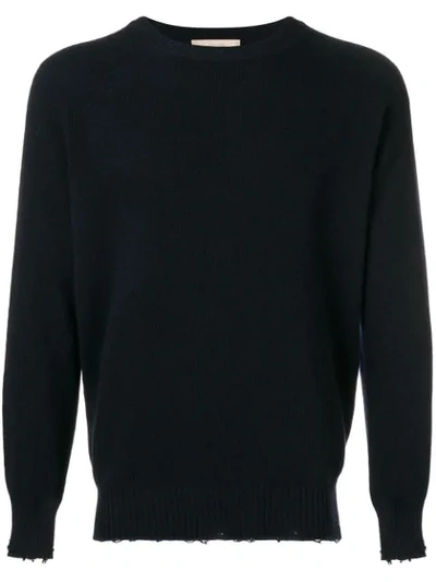 Maison Flaneur Distressed Crew-neck Jumper In Blue