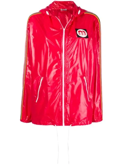 Miu Miu Hooded Webbing-trimmed Shell Jacket In Red