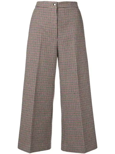 Msgm Dogtooth Cropped Trousers In Red