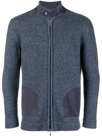 Doriani Cashmere Knitted High Neck Cardigan In Blue