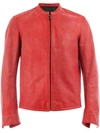 Ajmone Collarless Biker Jacket In Red